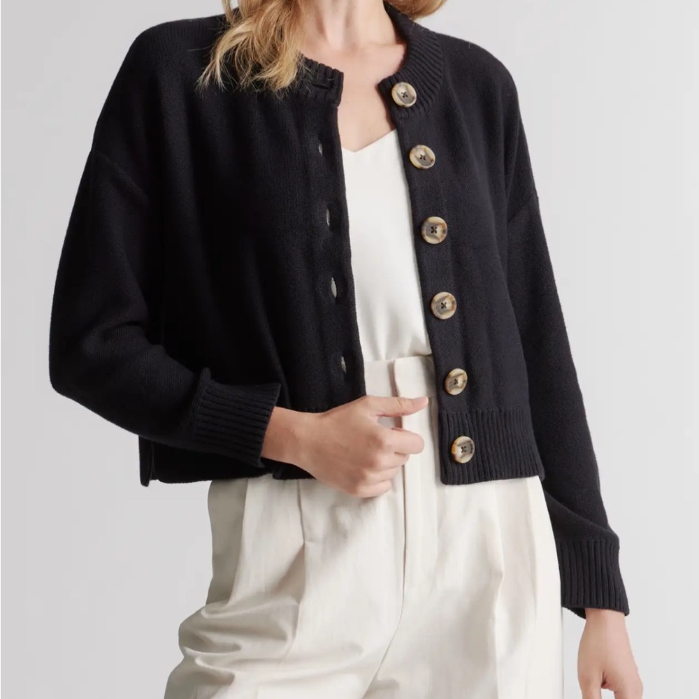 Quince Organic Cotton Cropped Cardigan Sweater Sz S